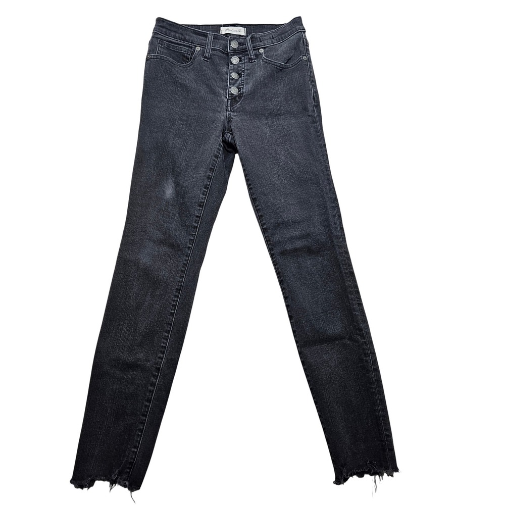 Madewell 9" High-Rise Skinny Jeans Faded Black Button Fly Raw Hem H3026 Size 27